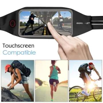 Rhino Valley Running Belt Waist Pack, Water Resistant Sports Fanny Pack for Women Men, Belt Bag with Dual Pockets and Adjustable Waist Strap, Workout Phone Holder for iPhone 15/14/13 Pro/13/12 Pro/12