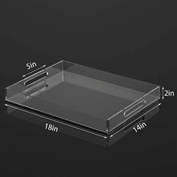 NIUBEE Acrylic Serving Tray 14x18 Inches -Spill Proof- Clear Decorative Tray Organiser for Ottoman C...
