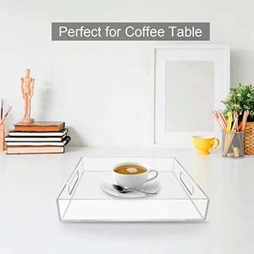 NIUBEE Acrylic Serving Tray 14x18 Inches -Spill Proof- Clear Decorative Tray Organiser for Ottoman Coffee Table Countertop with Handles