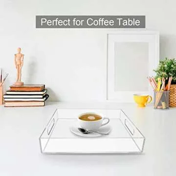 NIUBEE Acrylic Serving Tray 14x18 Inches -Spill Proof- Clear Decorative Tray Organiser for Ottoman Coffee Table Countertop with Handles
