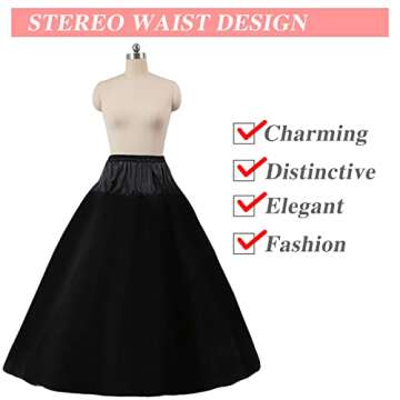 Petticoats for Women Hoopless Petticoat Crinoline Underskirt Skirt 4 Layers Floor Length Ball Gown Slips for Wedding Dress