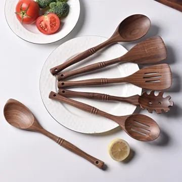 Gudamaye 12 inch Black walnut Wooden Utensils for Cooking, Long Handle Wooden Spoons for Cooking, 6 PCES Crafting Wooden Spoon Set, Wooden Kitchen Utensil set, Natural Black walnut Wooden utensil Set