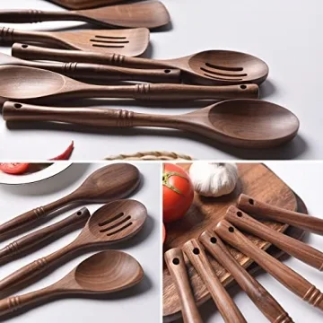 Gudamaye 12 inch Black walnut Wooden Utensils for Cooking, Long Handle Wooden Spoons for Cooking, 6 PCES Crafting Wooden Spoon Set, Wooden Kitchen Utensil set, Natural Black walnut Wooden utensil Set