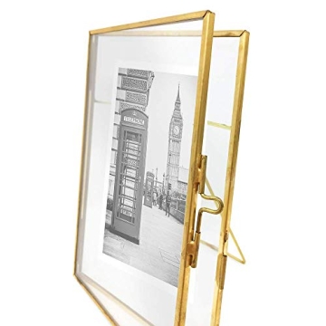 Isaac Jacobs 4x6, Antique Gold, Vintage Style Brass and Glass, Metal Floating Picture Frame (Vertical) with Locket Closure, for Photos, Art, & More, Tabletop Display (4x6 Antique Gold)