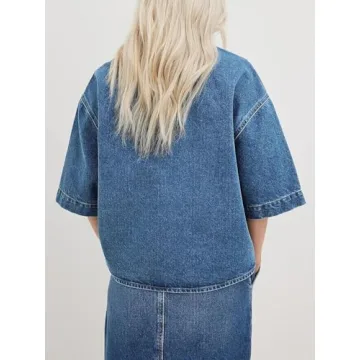 Stylish Imily Bela Cropped Oversized Denim Shirt