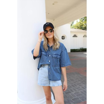 Stylish Imily Bela Cropped Oversized Denim Shirt