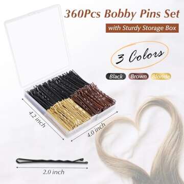 Bobby Pins, 360 Pcs Bobby Pins Brown Blonde Black Hair, 2 Inch Premium Secure Hold Bobby Pins Bulk w...