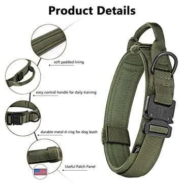DAGANXI Tactical Dog Collar, Adjustable Military Training Nylon Dog Collar with Control Handle and Heavy Metal Buckle for Medium and Large Dogs, with Patches and Airtags Case (XL, Green-Set)