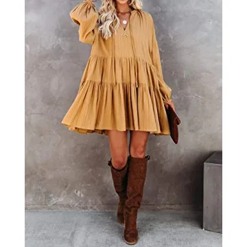 Stylish R.Vivimos Women’s Fall Casual Swing Mini Dress