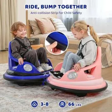 ELEMARA Ride on Bumper Car for Toddlers,1.9MPH Max,12V Battery Car for Kids W/Parent Remote,2-Speed,2 Driving Mode,360°Spin,Electric Bumping Car with Music,5 Lighting Mode,DIY Stickers,Blue