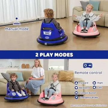 ELEMARA Ride on Bumper Car for Toddlers,1.9MPH Max,12V Battery Car for Kids W/Parent Remote,2-Speed,2 Driving Mode,360°Spin,Electric Bumping Car with Music,5 Lighting Mode,DIY Stickers,Blue