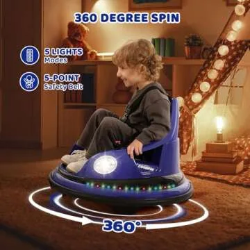 ELEMARA Ride on Bumper Car for Toddlers,1.9MPH Max,12V Battery Car for Kids W/Parent Remote,2-Speed,2 Driving Mode,360°Spin,Electric Bumping Car with Music,5 Lighting Mode,DIY Stickers,Blue