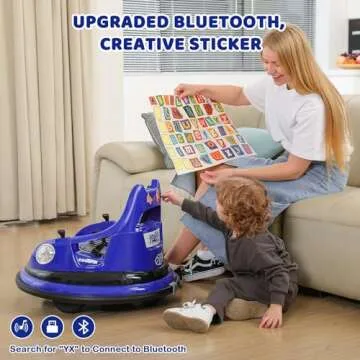 ELEMARA Ride on Bumper Car for Toddlers,1.9MPH Max,12V Battery Car for Kids W/Parent Remote,2-Speed,2 Driving Mode,360°Spin,Electric Bumping Car with Music,5 Lighting Mode,DIY Stickers,Blue