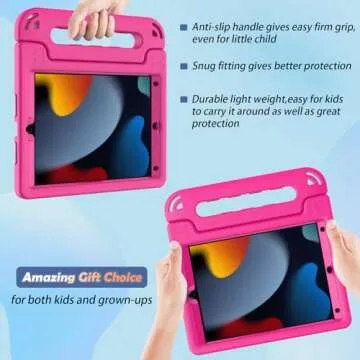 LTROP Kids Case for iPad 9th/ 8th/ 7th Generation 10.2-inch (2021/2020/ 2019) - iPad 10.2 Case for Kids, Light Weight Convertible Handle Stand Child-Proof for iPad 9 8 7 Gen 10.2”, Hot Pink