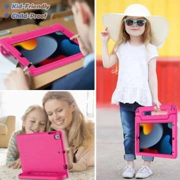 LTROP Kids Case for iPad 9th/ 8th/ 7th Generation 10.2-inch (2021/2020/ 2019) - iPad 10.2 Case for Kids, Light Weight Convertible Handle Stand Child-Proof for iPad 9 8 7 Gen 10.2”, Hot Pink