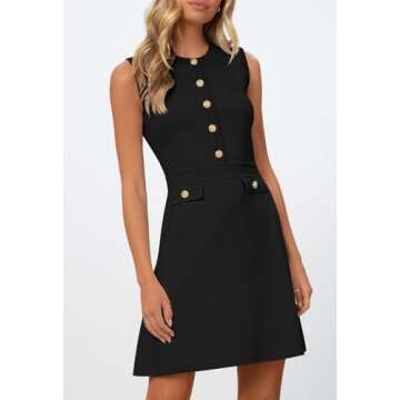 MEROKEETY Women's Summer Knit Mini Dresses Button Casual Sleeveless Elegant Formal Work Dress