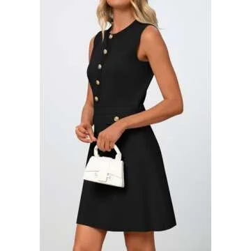 MEROKEETY Women's Summer Knit Mini Dresses Button Casual Sleeveless Elegant Formal Work Dress