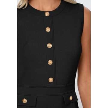MEROKEETY Women's Summer Knit Mini Dresses Button Casual Sleeveless Elegant Formal Work Dress
