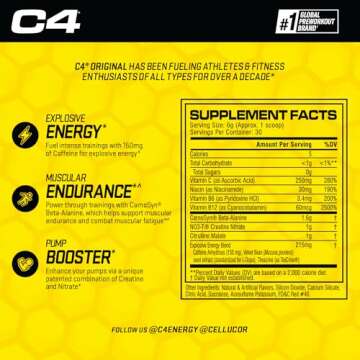 Cellucor C4 Original Pre Workout Powder Fruit Punch | Vitamin C for Immune Support | Sugar Free Preworkout Energy for Men & Women | 150mg Caffeine + Beta Alanine + Creatine | 30 Servings