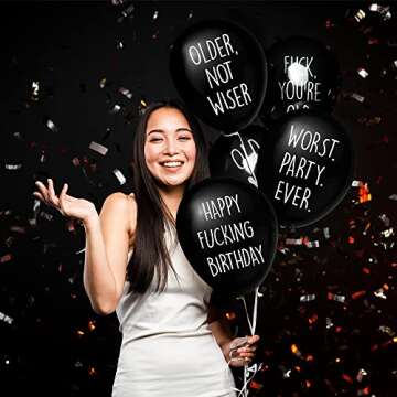 32 Piece NSFW Funny Abusive Old Age Birthday 12 Inch Party Balloons for adults with 10 Different rude, Offensive, and Sarcastic Phrases - Warning Adult Language