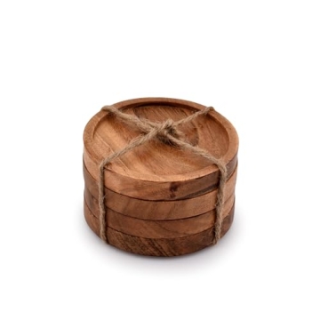 Kaizen Casa Acacia Wood Coasters Set of 4 Elegant Durable