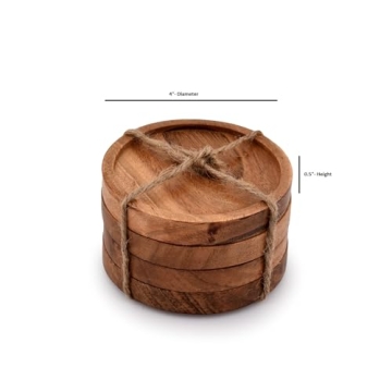 Kaizen Casa Acacia Wood Coasters Set of 4 Elegant Durable