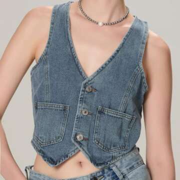 Miqil Women Y2K Button Down Denim Vest Sexy Sleeveless Denim Crop Top Low Cut Strapless Jean Corset ...