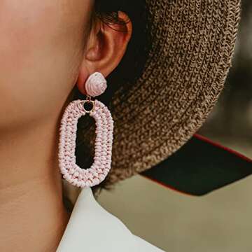 Statement Raffia Earrings Boho Dangle Drop Earrings Cute Handmade Fashion Earring Summer Beach Jewel...