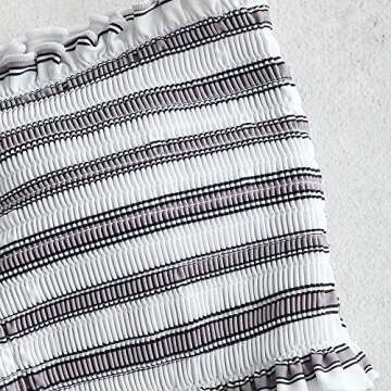 ZAFUL Women's Strapless Striped Frilled Smocked Two Piece Bandeau Bikini Set (Gray, L)