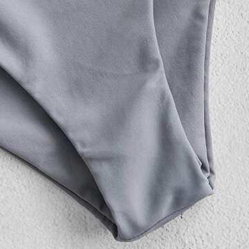 ZAFUL Women's Strapless Striped Frilled Smocked Two Piece Bandeau Bikini Set (Gray, L)