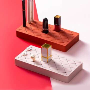 Silicone Lipstick Holder 18+6 Slots, Cosmetic Organizer Stand Square Makeup Display Case for Brush Lip Eye Stick Nail Polish Brushes Eyebrow, Premium Cosmetic Organizer-Pink