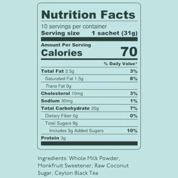 Kola Goodies - Sri Lankan Milk Tea - All Natural w/Clean Ingredients - Made with Loose Leaf Ceylon Tea, Whole Milk Powder, Monk fruit Sweetener, & Raw Coconut Sugar - Ready in 3 Minutes - 10 Sachets