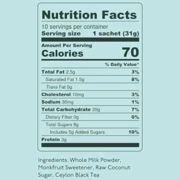 Kola Goodies - Sri Lankan Milk Tea - All Natural w/Clean Ingredients - Made with Loose Leaf Ceylon Tea, Whole Milk Powder, Monk fruit Sweetener, & Raw Coconut Sugar - Ready in 3 Minutes - 10 Sachets