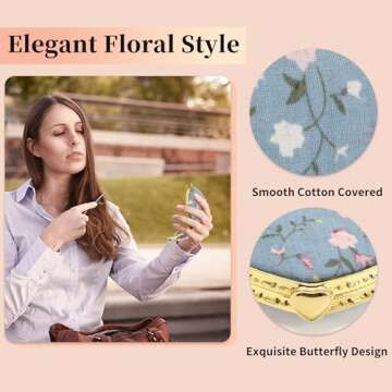 VOCOSTE Compact Mirror for Purses, Flower Pocket Mirror, Heart Shape Mini Mirror, Floral Small Mirror for Purse, Folding Mirror Compact Travel Portable Pocket Mirror for Women, Blue
