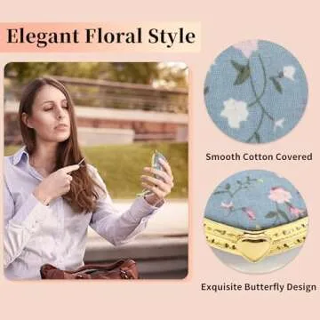 VOCOSTE Compact Mirror for Purses, Flower Pocket Mirror, Heart Shape Mini Mirror, Floral Small Mirror for Purse, Folding Mirror Compact Travel Portable Pocket Mirror for Women, Blue