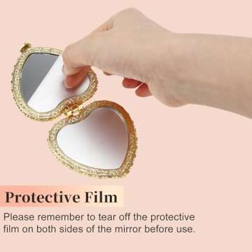 VOCOSTE Compact Mirror for Purses, Flower Pocket Mirror, Heart Shape Mini Mirror, Floral Small Mirror for Purse, Folding Mirror Compact Travel Portable Pocket Mirror for Women, Blue