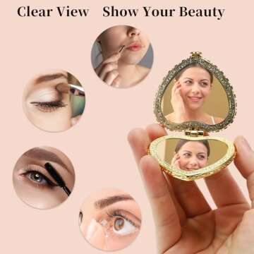 VOCOSTE Compact Mirror for Purses, Flower Pocket Mirror, Heart Shape Mini Mirror, Floral Small Mirror for Purse, Folding Mirror Compact Travel Portable Pocket Mirror for Women, Blue