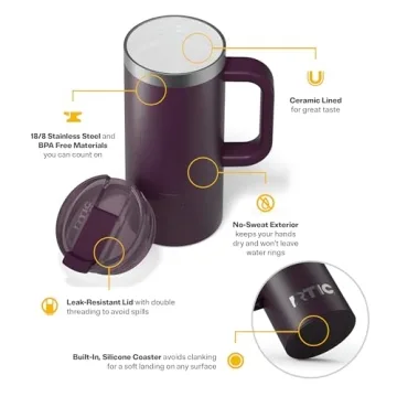 RTIC 16oz Insulated Travel Mug with Handle and Lid