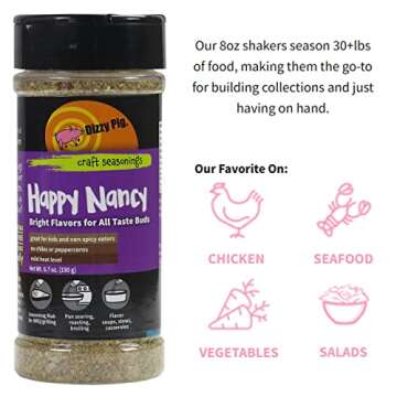 Dizzy Pig Happy Nancy Mild Seasoning Rub | Pepper & Chile-Free (8oz Shaker) - Seasons 30+lbs of Food - Hand Made in the USA - MSG Free, Gluten Free