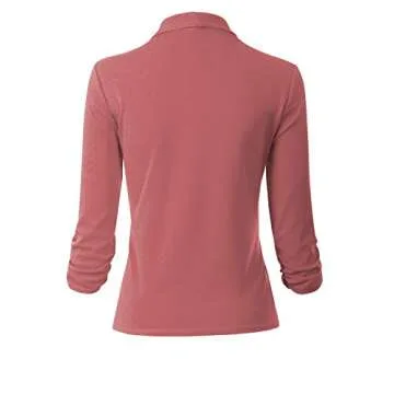 MixMatchy Women's [Made in USA] Classic 3/4 Gathered Sleeve Open Front Blazer Jacket (S-3XL) Dusty Pink M