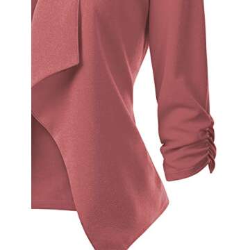 MixMatchy Women's [Made in USA] Classic 3/4 Gathered Sleeve Open Front Blazer Jacket (S-3XL) Dusty Pink M