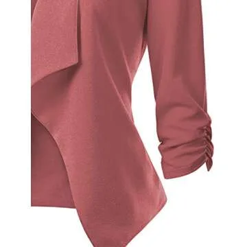 MixMatchy Women's [Made in USA] Classic 3/4 Gathered Sleeve Open Front Blazer Jacket (S-3XL) Dusty Pink M