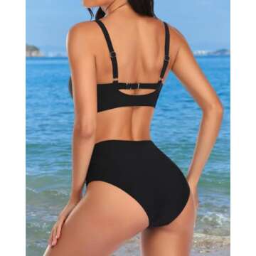 Tempt Me Women's Black Two Piece Swimsuits High Waisted Bikini Set with Tummy Control and Full Cover...