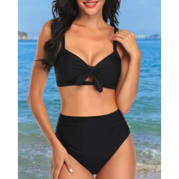 Tempt Me Women's Elegant Black High Waisted Swimsuit