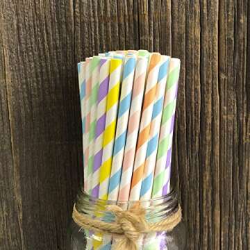 Pastel Stripe Paper Straws - Eco-Friendly 150 Pack in Pastel Colors