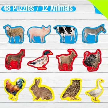 12 Pack Realistic Animal Puzzles, 48 Pieces Step-by-Step Animal Jigsaws, Farm Animal Jigsaw Puzzles ...