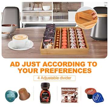 Bamboo K Cup Holder Organizer for Drawer or Countertop Coffee Pod Holder 35 Coffee Pod Storage Storage Tea Bag Organizer coffee organizer station for Home Office and Kitchen k cup storage