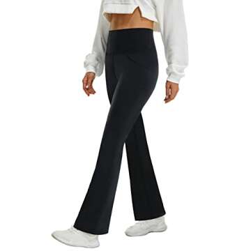 FireSwan Womens Flare Leggings with Pockets Bootcut High Waisted Yoga Pants Tummy Control Gym Workout Work Pants Black