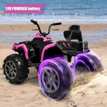 24V Ride-On Toys 4-Wheeler Quad Car Toy for Kids with Bluetooth, Ride on ATV, 6.5mph Top Speed, Trea...
