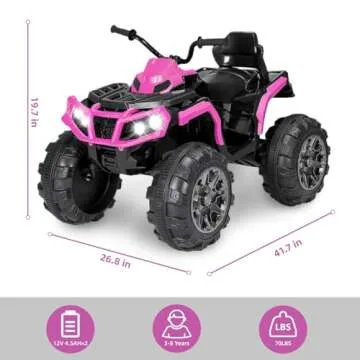 24V Ride-On Toys 4-Wheeler Quad Car Toy for Kids with Bluetooth, Ride on ATV, 6.5mph Top Speed, Treaded Tires, LED Headlights-Pink (Pink)